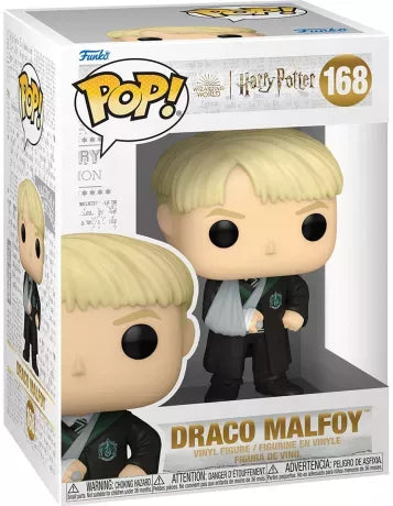 "Funko Pop! Draco Malfoy (168) – Édition exclusive Wizarding World de l’univers Harry Potter. Figurine en vinyle représentant Draco Malfoy en uniforme de Serpentard, avec sa baguette magique. Un incontournable pour les fans et les collectionneurs."