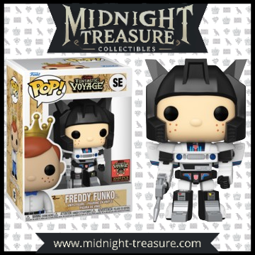 "Funko Pop! Freddy Funko as Jazz – Édition limitée Funtastic Voyage 2024, 3500 PCS Online Edition. Figurine en vinyle représentant Freddy Funko dans l’armure emblématique de Jazz de Transformers, avec des détails mécaniques, une pose dynamique et un blaster signature. Un must-have pour les collectionneurs de Funko et de Transformers."