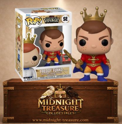 "Funko Pop! Freddy Funko as King Randor – Édition limitée Funtastic Voyage 2024, 2000 PCS Exclusive Edition. Figurine en vinyle représentant Freddy Funko sous les traits du roi Randor, avec une armure rouge et or, une cape et une couronne dorée. Un must-have pour les collectionneurs de Funko et de Masters of the Universe."
