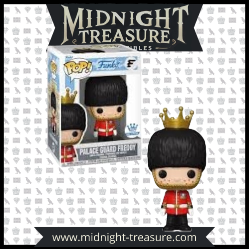 "Funko Pop! Palace Guard Freddy – Édition spéciale exclusive Funko Shop. Figurine en vinyle représentant Freddy Funko en garde royal britannique avec uniforme rouge et bonnet bearskin. Un incontournable pour les collectionneurs et les fans de Funko."