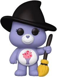 "Funko Pop! Care Bears – Share Bear (1417). Édition limitée Fall Convention NYCC 2024, Share Bear en tenue de sorcière avec un chapeau noir et un balai. Un must-have pour les fans des Bisounours !"

