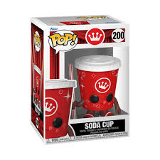 Funko Pop! Soda Cup 200 – Figurine exclusive représentant un gobelet de soda rouge avec des yeux noirs, une paille rayée et le logo couronne de Funko.