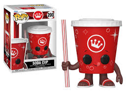 Funko Pop! Soda Cup 200 – Figurine exclusive représentant un gobelet de soda rouge avec des yeux noirs, une paille rayée et le logo couronne de Funko.