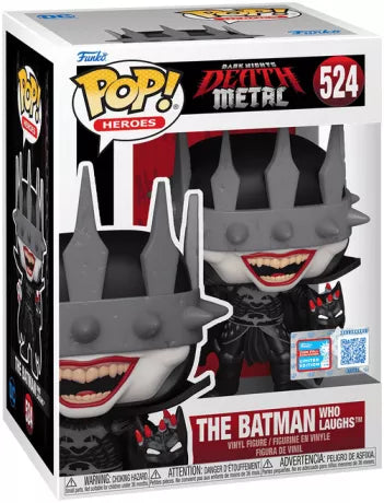 "Funko Pop! The Batman Who Laughs (524) – Dark Nights: Death Metal. Figurine exclusive avec sticker Fall Convention NYCC 2024 – Limited Edition, représentant la version sombre et maléfique de Batman fusionné avec le Joker. Édition rare pour les fans de DC Comics et les collectionneurs de Funko."