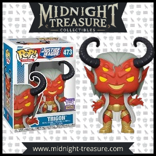 Funko Pop! Trigon (473) – Édition limitée San Diego Comic-Con 2023 de l’univers Justice League. Figurine en vinyle représentant Trigon avec sa peau rouge, ses cornes noires et son armure dorée. Un incontournable pour les fans de DC Comics et les collectionneurs."