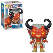 Funko Pop! Trigon (473) – Édition limitée San Diego Comic-Con 2023 de l’univers Justice League. Figurine en vinyle représentant Trigon avec sa peau rouge, ses cornes noires et son armure dorée. Un incontournable pour les fans de DC Comics et les collectionneurs."