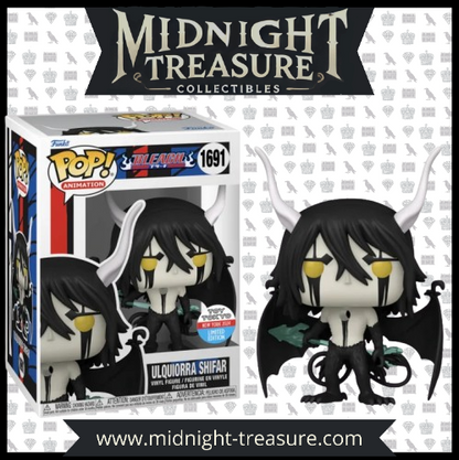 "Funko Pop! Bleach – Ulquiorra Shifar (1691). Édition limitée New York Comic Con 2024, représentant Ulquiorra en forme Segunda Etapa avec ses cornes blanches et ses ailes noires imposantes. Un must-have pour les fans de Bleach et des Arrancars !"

