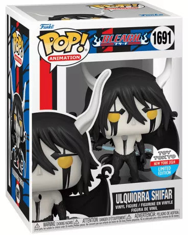 "Funko Pop! Bleach – Ulquiorra Shifar (1691). Édition limitée New York Comic Con 2024, représentant Ulquiorra en forme Segunda Etapa avec ses cornes blanches et ses ailes noires imposantes. Un must-have pour les fans de Bleach et des Arrancars !"

