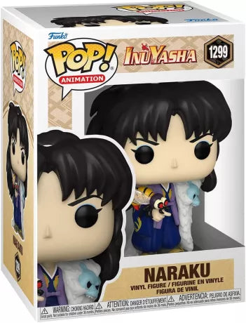 Image de la Funko Pop! Naraku (1299) de la série Inuyasha. La figurine représente le redoutable antagoniste vêtu de son kimono violet avec son manteau en fourrure, tenant une abeille infernale. Un incontournable pour les fans et collectionneurs de l’univers Inuyasha.