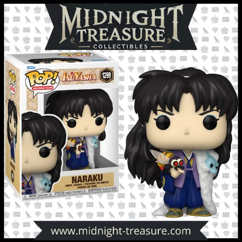 Image de la Funko Pop! Naraku (1299) de la série Inuyasha. La figurine représente le redoutable antagoniste vêtu de son kimono violet avec son manteau en fourrure, tenant une abeille infernale. Un incontournable pour les fans et collectionneurs de l’univers Inuyasha.