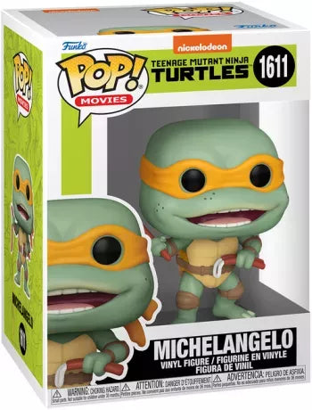 Figurine Funko Pop! Michelangelo (1611) de la franchise Teenage Mutant Ninja Turtles, représentant la tortue masquée en orange avec ses nunchakus, prête à combattre !