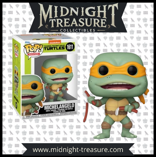 Figurine Funko Pop! Michelangelo (1611) de la franchise Teenage Mutant Ninja Turtles, représentant la tortue masquée en orange avec ses nunchakus, prête à combattre !