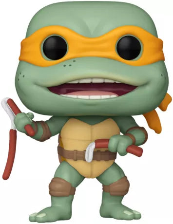 Figurine Funko Pop! Michelangelo (1611) de la franchise Teenage Mutant Ninja Turtles, représentant la tortue masquée en orange avec ses nunchakus, prête à combattre !