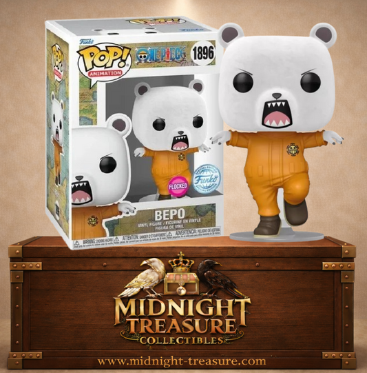 Rejoins l’équipage du Heart Pirates avec cette Funko Pop! exclusive de Bepo, le fidèle compagnon de Trafalgar Law ! Cette version flocked rend hommage à la douceur de son pelage tout en capturant son énergie féroce et son look iconique. Parfaite pour les fans de One Piece à la recherche d’une pièce unique et câline ! 🐻⚓
