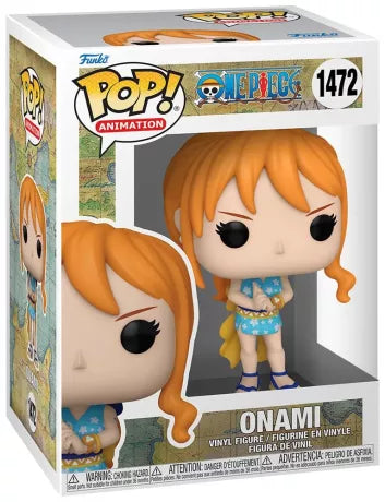 Funko Pop! One Piece Onami (1472) en tenue Wano, avec son Clima-Tact et sa robe yukata bleue, inspirée de l'arc Wano du manga One Piece.