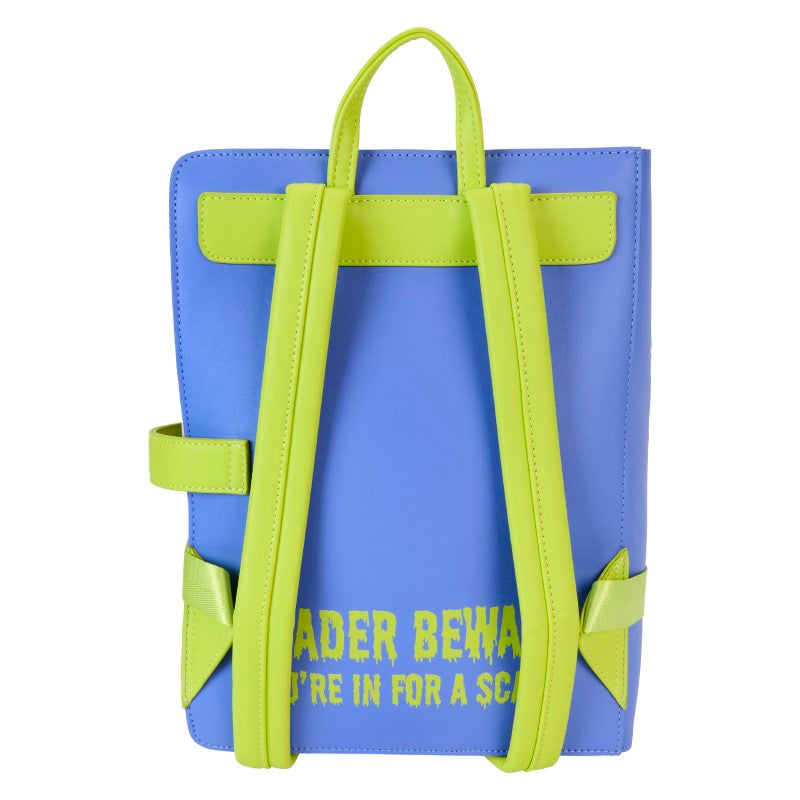 Mini sac à dos Loungefly – Goosebumps / Chair de Poule – The Haunted Mask – Glow in the Dark – 23 x 11 x 27 cm. Sac rigide en forme de livre avec illustration effrayante, effet phosphorescent et bretelles vertes. Parfait pour les fans d’horreur rétro et de pop culture.

