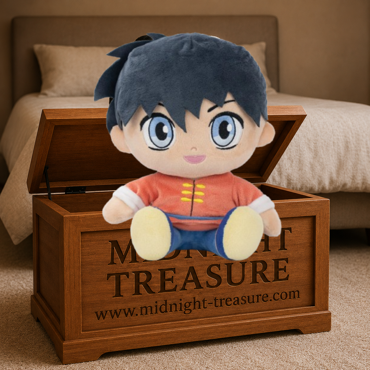 Retrouvez Ranma Saotome de Ranma ½ avec cette peluche Sitting de 25 cm. Une adorable représentation du célèbre combattant dans sa tenue chinoise rouge emblématique.