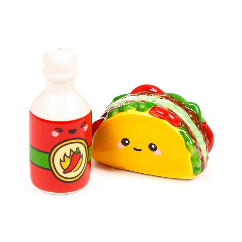 🌮🌶️ Set Salière & Poivrière – Kawaii Taco & Sauce 🌶️🌮