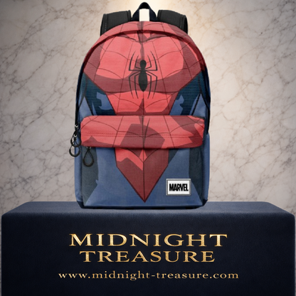 Sac à dos officiel Spider-Man Marvel en matière recyclée. Format 42 × 32 × 17 cm avec grand compartiment, poche avant zippée et design inspiré du masque emblématique de Spider-Man.
