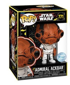 Funko Pop! Star Wars – Admiral Ackbar (N°771). Figurine rétro de l’Amiral Ackbar en uniforme blanc, personnage emblématique de l’Alliance Rebelle dans Le Retour du Jedi.