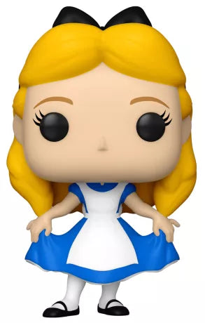 Funko Pop! Alice au Pays des Merveilles – Alice (Curtsying) N°1058. Figurine Disney représentant Alice en révérence, robe bleue et tablier blanc, fidèle au film d’animation classique.