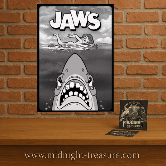 Affiche Les Dents de la Mer – Jaws – Cartoon Style – Art Print Édition Limitée A3. Version stylisée de l’affiche culte, numérotée à 995 exemplaires.