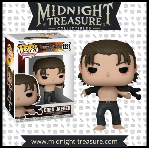 "Funko Pop! Eren Jaeger (1321) – Figurine officielle de la saison finale de L’Attaque des Titans. Représente Eren torse nu avec ses marques emblématiques. Produit sous licence officielle."