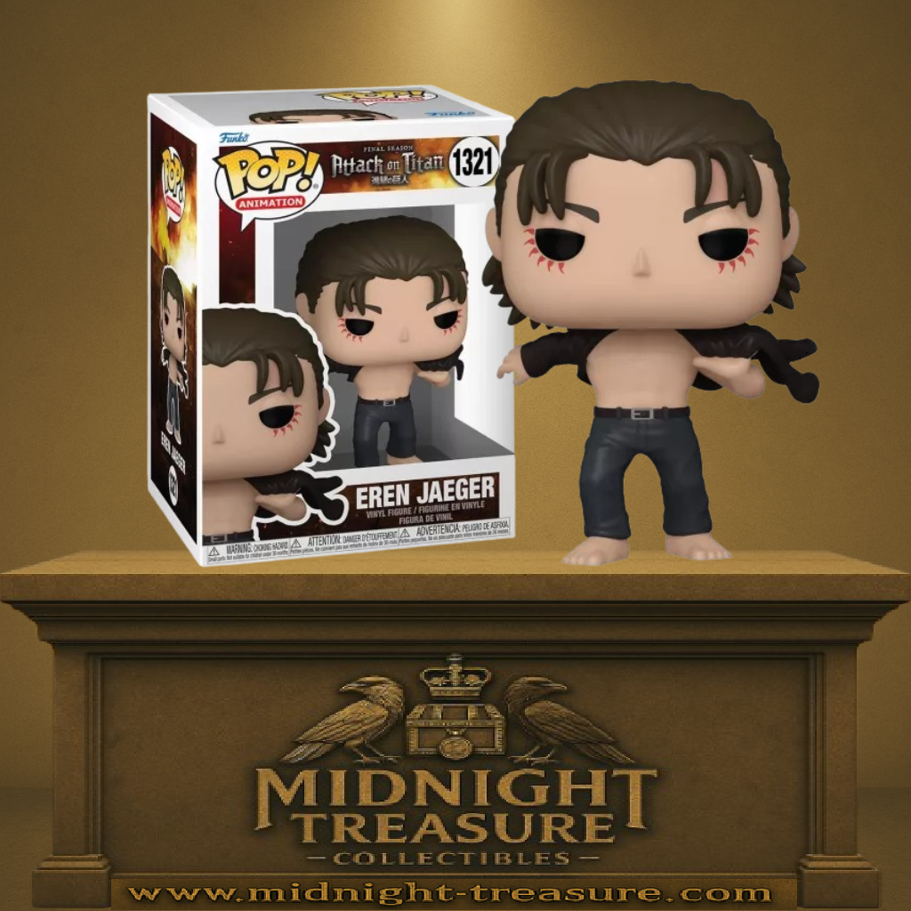 "Funko Pop! Eren Jaeger (1321) – Figurine officielle de la saison finale de L’Attaque des Titans. Représente Eren torse nu avec ses marques emblématiques. Produit sous licence officielle."
