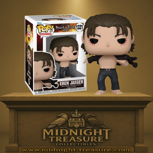 "Funko Pop! Eren Jaeger (1321) – Figurine officielle de la saison finale de L’Attaque des Titans. Représente Eren torse nu avec ses marques emblématiques. Produit sous licence officielle."