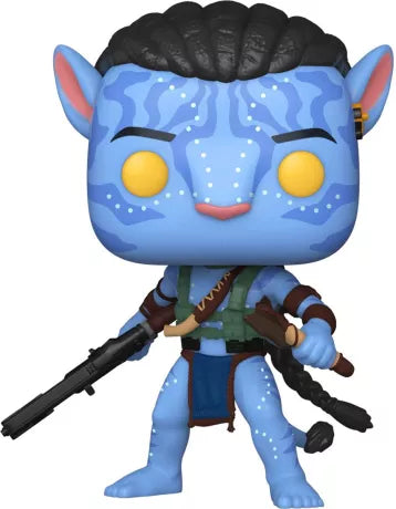 "Funko Pop! Avatar – Jake Sully (1549). Figurine représentant Jake Sully en mode guerrier Na'vi avec son arme et ses détails tribaux bleus emblématiques. Un must-have pour les fans du film Avatar !"

