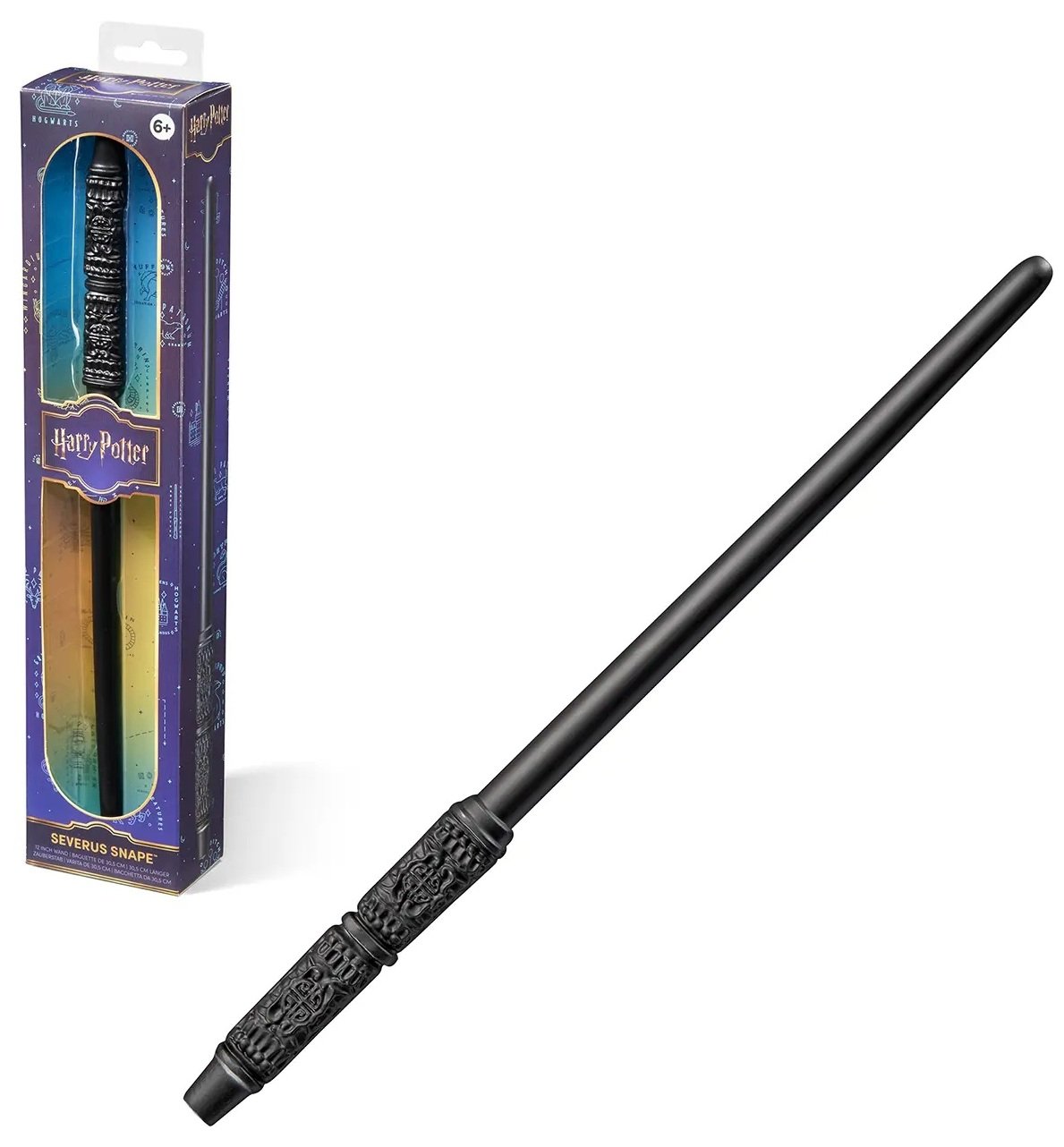 Baguette Harry Potter – Severus Rogue – 30 cm – Officielle. Réplique en PVC fidèle au design sombre et sobre de la baguette, présentée en boîte vitrine. Un must-have pour les fans de Harry Potter.