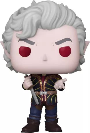 Funko Pop! Baldur’s Gate – Astarion (N°1017). Figurine représentant Astarion avec ses cheveux argentés, ses yeux rouges et sa dague. Un compagnon culte et charismatique pour les fans de Baldur’s Gate III.