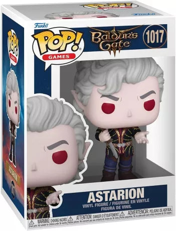 Funko Pop! Baldur’s Gate – Astarion (N°1017). Figurine représentant Astarion avec ses cheveux argentés, ses yeux rouges et sa dague. Un compagnon culte et charismatique pour les fans de Baldur’s Gate III.