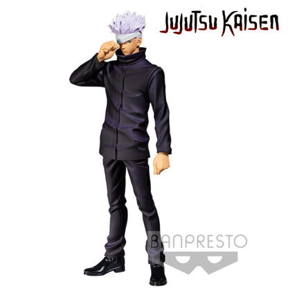 Figurine Banpresto de Satoru Gojo du film Jujutsu Kaisen, hauteur 17 cm, présentée en boîte cartonnée