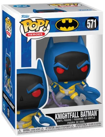 Funko Pop! DC Comics – Knightfall Batman (N°571). Figurine de Batman en armure bleue et dorée avec cape dynamique, inspirée de la saga La Chute du Chevalier Noir. Un incontournable pour les fans du Chevalier de Gotham.