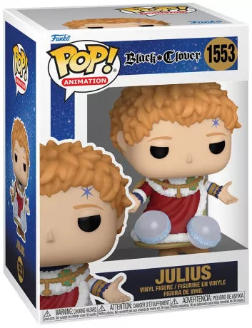 Funko Pop! Julius (1553) – Black Clover – Special Edition, représentant le Roi Sorcier avec ses orbes magiques et sa cape royale.