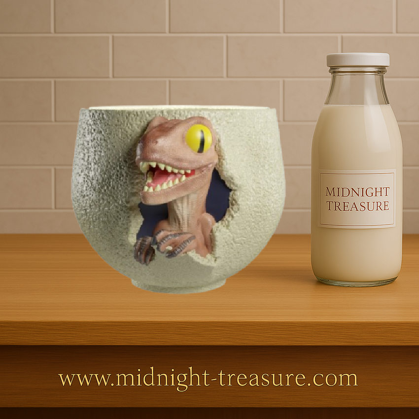 Bol Jurassic Park 3D de 800 ml représentant un bébé dinosaure sortant d’un œuf, design sculpté et texture réaliste.