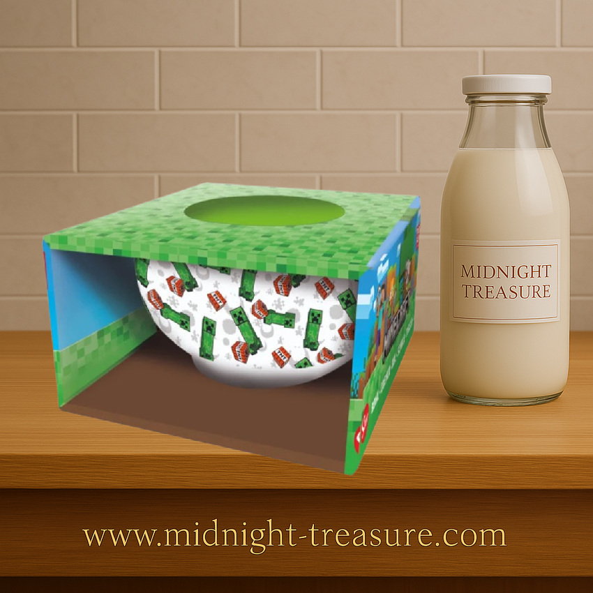 Bol Minecraft Survival Mode en céramique de 600 ml avec motifs Creeper et TNT, livré en boîte cadeau sous licence officielle.