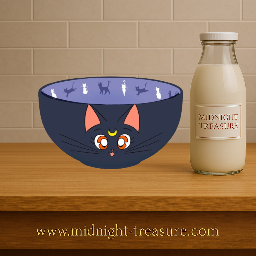 Bol Sailor Moon – Luna – 600 ml – ABYstyle. Design avec Luna et silhouettes de chats, lune jaune au fond. Bol en céramique officiel Sailor Moon.