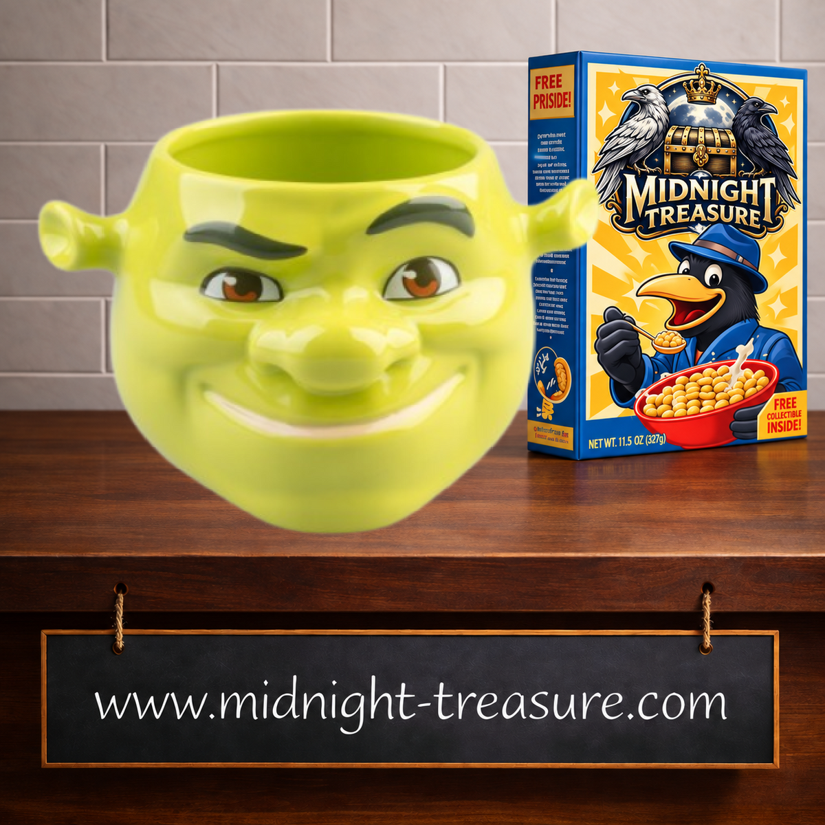 Bol 3D officiel DreamWorks Shrek 1 L Grupo Erik en dolomite verte, sculpté et peint à la main pour reproduire la tête et les oreilles de Shrek.
