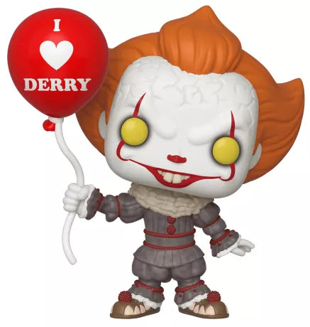Funko Pop! Ça – Pennywise avec ballon “I ❤️ Derry” – N°780. Pennywise dans son costume victorien gris, tenant un ballon rouge iconique. Une figurine effrayante parfaite pour les fans de Stephen King et d’horreur.

