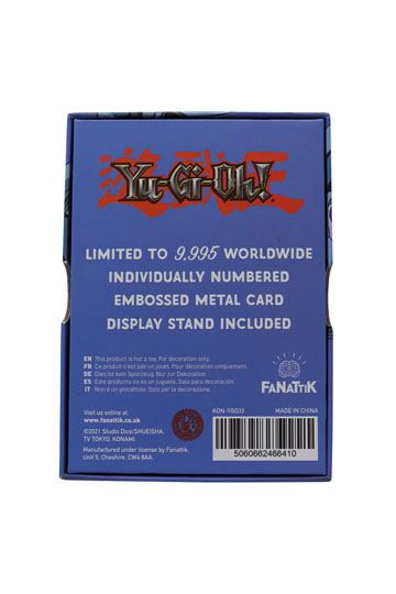 "Carte de collection Yu-Gi-Oh! – Blue-Eyes Toon Dragon (Édition Limitée 9 995 exemplaires). Une réplique métallique détaillée du célèbre Dragon Toon de Pegasus. Parfaite pour les collectionneurs et fans de Yu-Gi-Oh!.