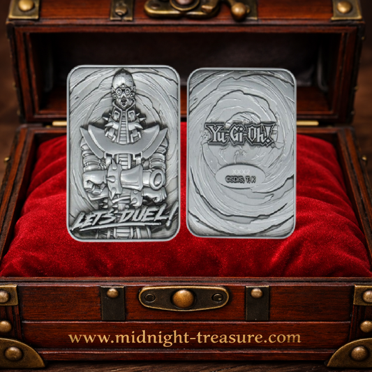 Carte Yu-Gi-Oh! – Jinzo – Réplique Métal 1:1 – Édition Limitée. Réplique premium en métal du célèbre monstre cybernétique Jinzo, format 7,5 x 5 cm. Une pièce de collection incontournable pour les fans de Yu-Gi-Oh!.