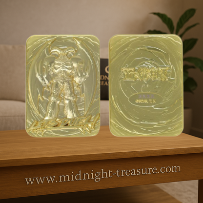 Carte Yu-Gi-Oh! – Summoned Skull – réplique en métal plaqué or 24 carats – Édition limitée 5 000 exemplaires. Présentée dans une boîte collector officielle.