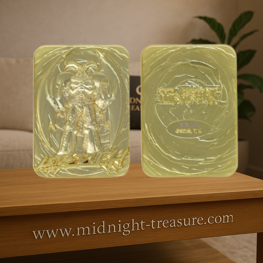 Carte Yu-Gi-Oh! – Summoned Skull – réplique en métal plaqué or 24 carats – Édition limitée 5 000 exemplaires. Présentée dans une boîte collector officielle.