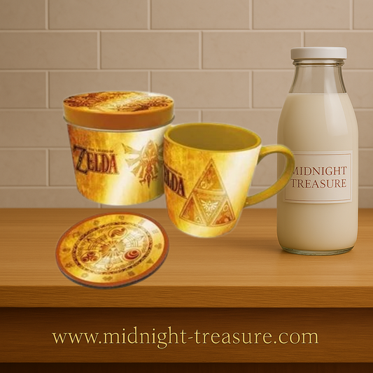 Coffret The Legend of Zelda – Golden Triforce. Mug en céramique 370 ml avec sous-verre assorti et boîte métallique décorée, produit officiel Nintendo.