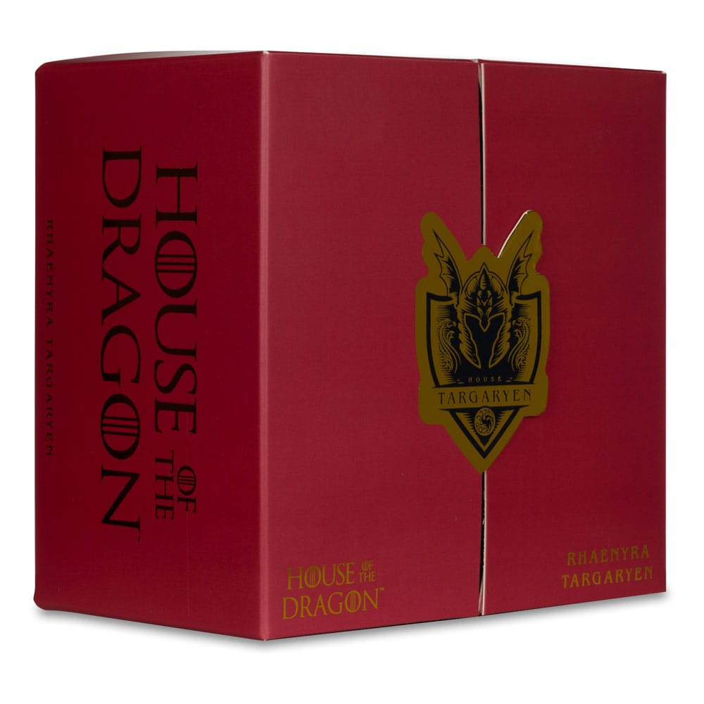 Collector Box House of the Dragon – Rhaenyra Targaryen. Coffret officiel comprenant buste 11,5 cm, mini-figure 5 cm, pièce de monnaie, arbre généalogique, carte de collection et marque-page. Un must-have pour les fans de House of the Dragon.