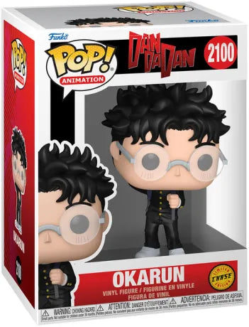 Funko Pop! Animation DanDaDan – Okarun Chase (N°2100). Figurine d’Okarun en uniforme scolaire noir avec lunettes rondes, version rare Chase.