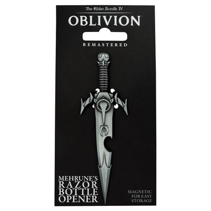 Décapsuleur Rasoir de Mehrunès The Elder Scrolls IV Oblivion. Réplique officielle en métal avec finition nickel antique, dos magnétique et design inspiré de l’arme mythique du jeu.