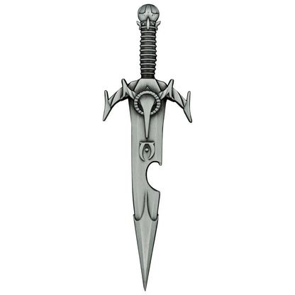 Décapsuleur Rasoir de Mehrunès The Elder Scrolls IV Oblivion. Réplique officielle en métal avec finition nickel antique, dos magnétique et design inspiré de l’arme mythique du jeu.